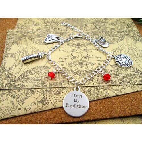 12pcs/lot Hot sale length:17+5cm bracelets bangles with I love my firefighter charms pendant FIRE DEPT. bracelets gift bracelets