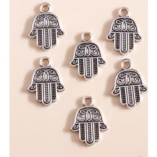 20pcs/lot 13*17mm Alloy Hamsa Hand Charms Connector Fit Necklaces Pendants Bracelets Trendy Lucky Charms DIY Jewelry Accessories