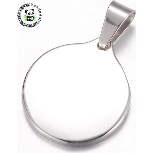 304 Stainless Steel Pendants, Flat Round, Stainless Steel Color, 26x23x2.5mm, Hole: 9x5mm F70