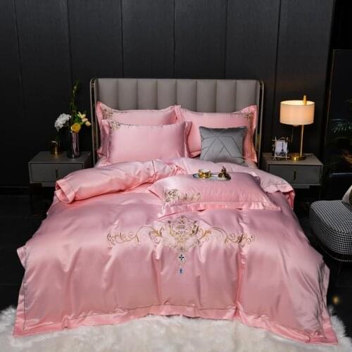4Pcs Satin Silk Solid high end embroidery Luxury bedding sets queen king size duvet cover set Sheet set pillowcase bedclothes