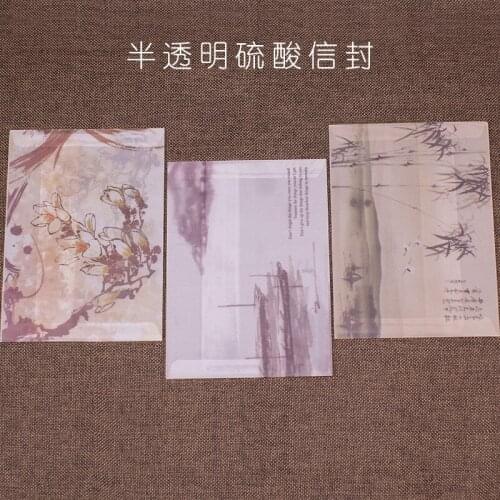 5pcs Chinese style classic semi transparent sulfuric acid paper envelopes antique aesthetic creative color to send students whol