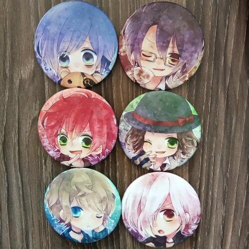 6pcs/set Anime Badge DIABOLIK LOVERS Sakamaki Ayato Kanato Shu Mukami Ruki Badge Acrylic Badge Brooch Bag Cloth Deco