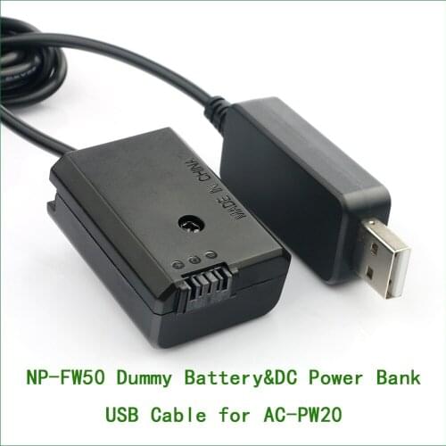 NP FW50 AC PW20 Dummy Battery&DC Power Bank USB Cable for Sony A6300 A6500 A5000 A5100 A7SII NEX 6 5R 5T 5N 3N C3 C5 F3