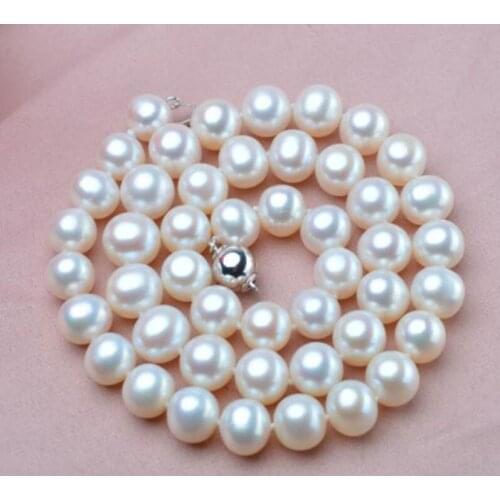 Noble women gift Jewelry Silver Clasp Fine 9-10mm Natural Freshwater Pearl Necklace white Color Real Pearl Necklace 925