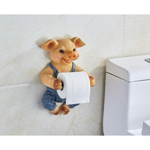 3D Toilet Paper Holder Hygiene Resin Tray Free Punch Hand Pig Tissue Box Household Paper Towel Holder Shelves Wall Plastic