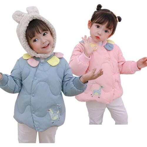 Baby Lightweight Down Jacket Kids Cute Flower Round Neck Coat Girls Casual Clothing Toddler Infan Thick Warm Outerwear 2-7 Years