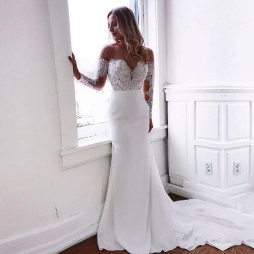 Eightale Long Sleeve Wedding dresses O-Neck Appliques Mermaid Lace bridal dresses Wedding Gown Chiffon vestidos de noiva