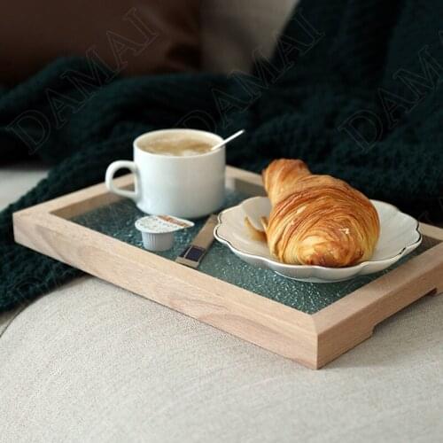 European Glass Storage Trays Relief Craft Afternoon Tea Dessert Tray Wooden Border Cosmetic Container Home Decoration Modern