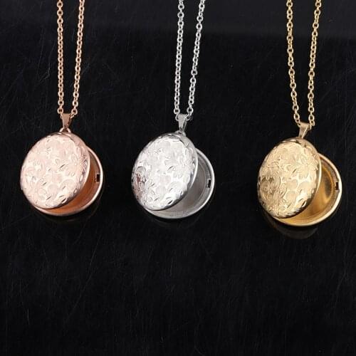 Fnixtar Flower Pattern Round Photo Frame Pendant Necklace Mirror Polish Stainless Steel Memorial Locket Necklace 10pieces/lot