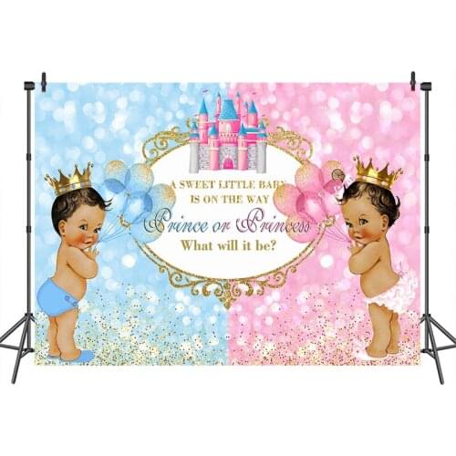 Gender Reveal Baby Shower Photography Backdrop Bokeh Bule and Pink Balloon Castle Background Party Decorations Banner Backdrops