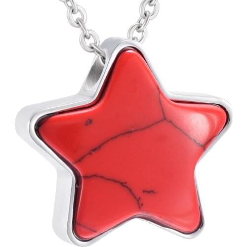 IJD2433 Stainless Steel and Red Stone Memorial Star Cremation Ashes Keepsake Pendant Ashes Urn Locket Funeral Necklace Jewelry