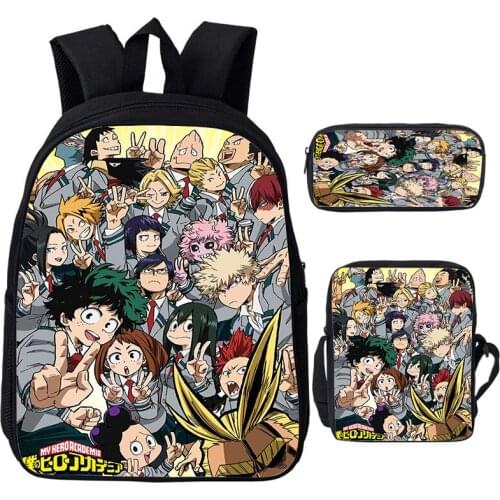 3 Pcs Set My Hero Academia Backpack 3D Print School Bags Teens Hot Anime Book Bags Harajuku Bookbags Laptop Knapsack Travel Bag