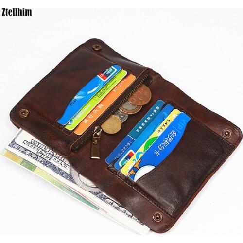 2020 Genuine Leather Wallet Men Mens Vintage Short Wallets Purse Male Carteira With Card Holder Zipper Coin Pocket Money Bag