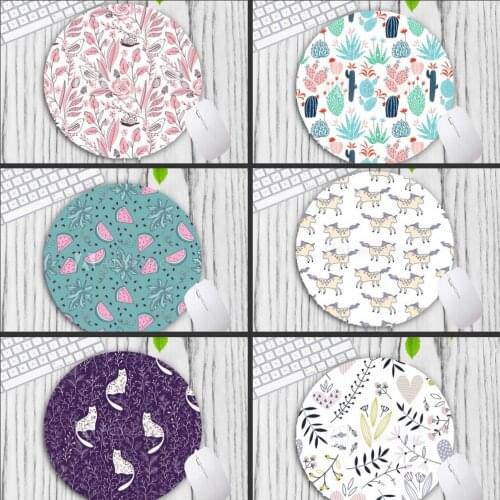 XGZ Tropical Plants with Cat Pattern Round Mousepad Small Size Animal Mouse Pad Gamer Choose for Game Office Tablet Mats Desk
