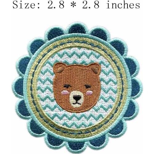 Small bear in a circle 2.8"wide embroidery for antique/playing baseball/light blue patch