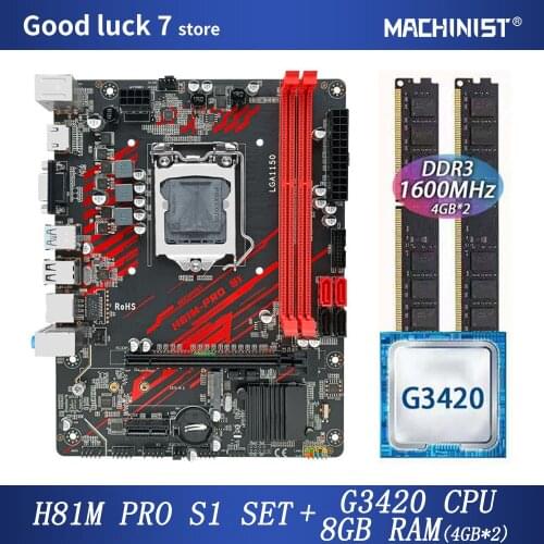 MACHINIST H81 motherboard kit With Intel Celeron G3420 LGA 1150 CPU DDR3 8GB(2*4GB) 1600MHz RAM Memory SATA NGFF M.2 H81-PRO-S1