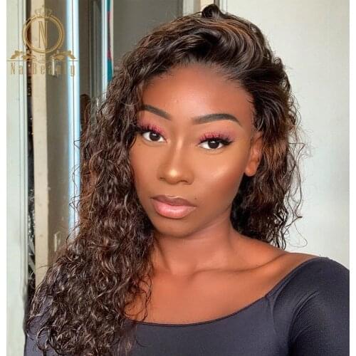 Honey Blonde Highlight Curly Wig T Part Lace Human Hair Transparent Lace Wig Bleached Knots For Black Women Nabeauty Remy 180