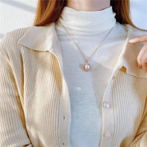 Ins net red fashion light luxury design necklace personality full diamond pearl titanium steel clavicle chain