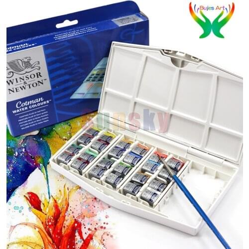 24 Color Winsor & Newton Cotman Watercolor School supplies Half Pan Set Solid Paints drawing water color pigments art consumable