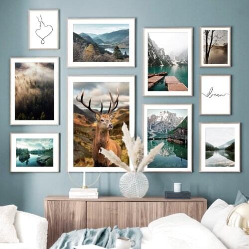 Autumn Natural Landscape Reindeer Lake Forest Wall Art Canvas Painting Nordic Posters And Prints Decor Pictures For Living Room