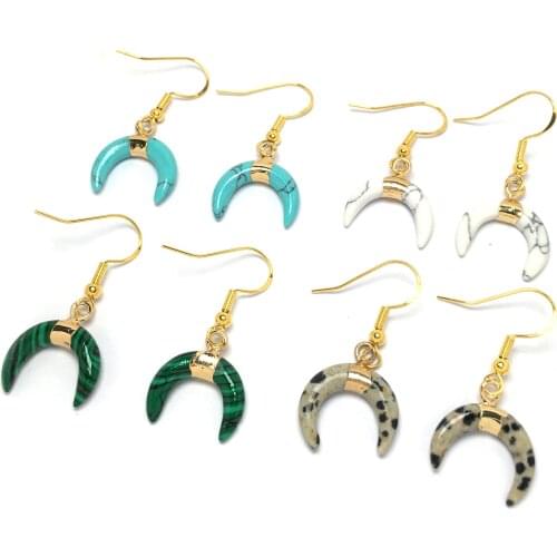 New 2020 Natural Stones Earrings Two Pairs Crescent Shape Earrings for Jewelry Necklace Accessories Making Size 16x17mm