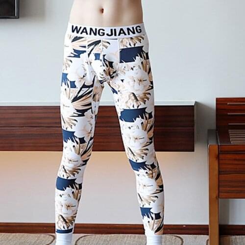 New Mens Fashion Long Johns Winter Warm Printed Thermal Underwear Tight Leggings Cotton Thicken Plus Velvet Long Pants
