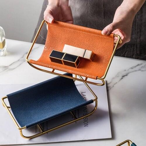 Nordic PU Storage Tray Entrance Desktop Key Storage Plate Home Decor Ornaments Living Room Remote Control Jewelry Display Rack