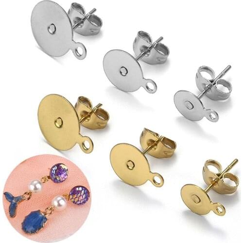 20 Pcs/Lot Gold Stainless Steel Earring Studs Base Pins With Earring Plug Findings Ear Back For DIY Jewelry Making 6/8/10mm