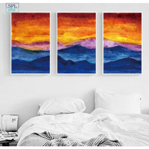 SPLSPL Watercolor Canvas Art Print Painting Sunset Scenery Wall Picture Home Decoration For Living Room Without Frame o