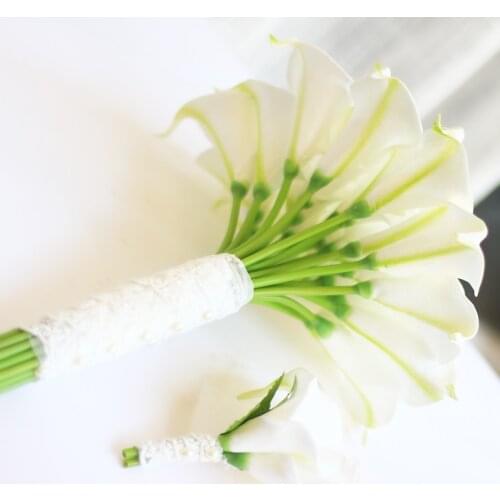 PU white calla bridal bouquet, Lace pearl wedding brides bouquet, Bridesmaid bouquet, color optional simulation bouquets decor