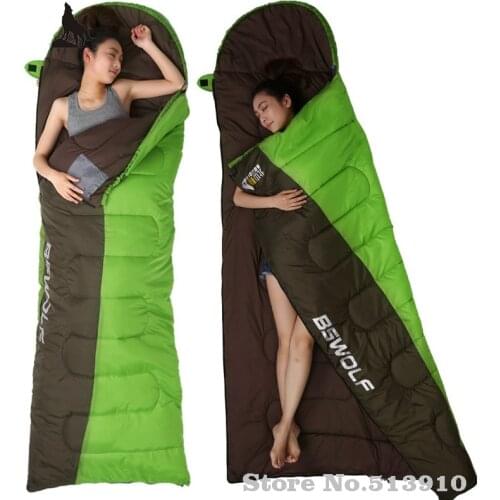 BSWolf ultralight cotton camping sleeping bag winter autumn envelope hooded outdoor goose down sleeping bags camping vacuum bed