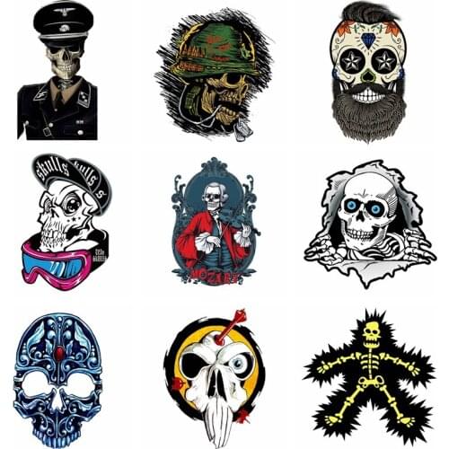 Iron-on Transfers Punk Skull Patch Vinyl Heat Transfer Patches For Clothes Ironing Patch Washable Applique Badges On Backpack