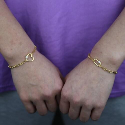 2021 New Women Fashion Gold Color Open Link Chain With Heart Rectangle Charm 15+4cm Micro Pave Clear CZ Lobster Clasp Bracelet