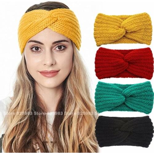 Women Winter Crochet Headbands Wool Knitted Warmer Turban Bandanas Girls Hair Accessories Soft Solid Hairband Head Wrap Headwear