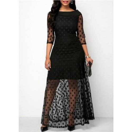 Women Elegant Ladies Dresses Summer Women Dress Polka Dot Print Lace Maxi Dresses For Casual Black Plus Size Evening Party Dress