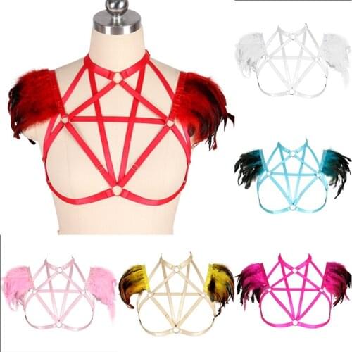 Gothic Womens Underwear Nature Feather Rave Costume Womens Belt For Stocking Erotic Lingerie Punk Rock Stylish Accessories