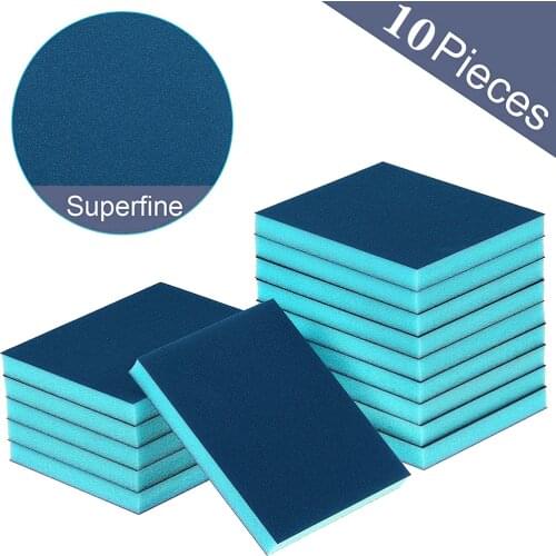 10 Piece Sanding Sponge, 100-240 Grit Washable Sponge Sand Blocks Wet and Dry Sanding Blocks for Plastic Wood Metal Furniture