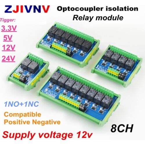 DC 12v 8 channels Optocoupler isolation Relay Interface Module tigger voltage 3.3V 5V 12v 24V PLC Signal Amplification Board