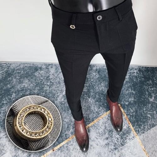 2021 Summer Mens Casual Business Dress Pants Ankle Length Slim Fit Classic Formal Office Social Pants Wedding Party Trousers