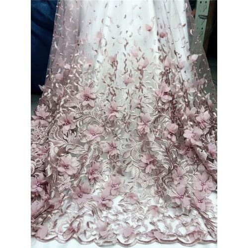 3d flower French Net Lace Fabric with good quality embroidered Tulle Fabric with flower