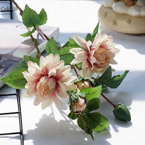 4Heads/branch Dahlia silk Artificial Flowers Christmas Wedding Decoration flores Party Home decor wreath