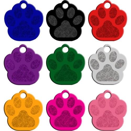 Aluminum Pet ID Tag Paw Print Custom Engraved Dog Cat Name Phone Number Tag Personalized 20pcs/lot