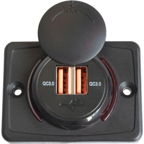 Quick Charge QC 3.0 Dual USB Charger with Sliding Cap 36W Waterproof 12V/24V Fast Charge USB Charger for Car Boat Bus RV Home