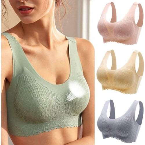 Thai Latex 2.0 Underwear Seamless Bra Women Cooling Gathers Shock-proof Pad Wireless Soft Intimate Vest-style Lace Beauty Back