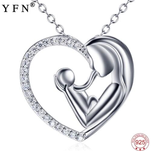YFN 925 Sterling Silver Mother Daughter Love Heart Necklace Pendant Mothers Day Gift Jewelery Moms Gift For Women with 18"Chain