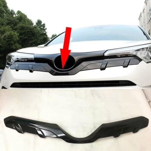 For Toyota CHR C-HR 2018-2019 Carbon fiber Black ABS Front Grille Grill Bumper Trim Cover Auto parts Car modification