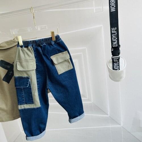 3-12T Spring Autumn Baby Girls Boys Child Jeans Pants Enfant Colorblock Denim Trousers with Pocket Clothing Toddler Girl Jeans
