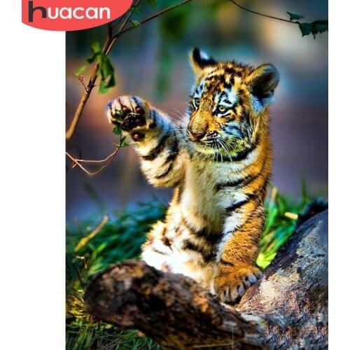 HUACAN Diamond Painting Tiger Full Square Drill Needlework 5D Diamond Embroidery Animal Mosaic Rhinestone Kit Home Decoration