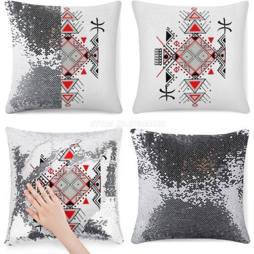Kabyle Berber Comforter Cushion Sequin Pillowcase Throw Pillow Cover for Sofa 40X40cm Mermaid Kabyle Berber Amazigh Curtain Patt