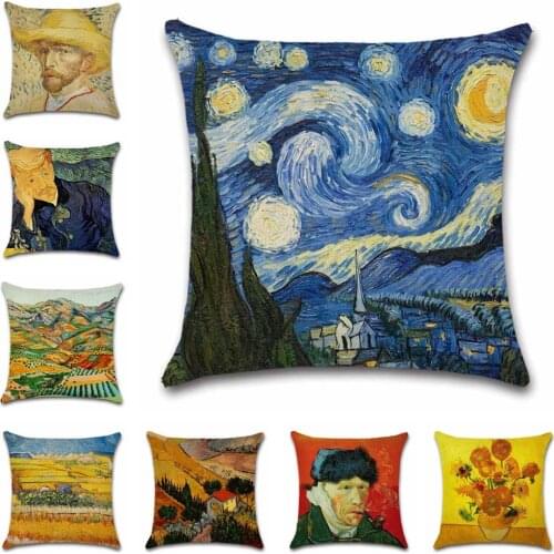 Oil Painting van Gogh printed Cushion Cover decorative Home sofa chair car seat friend bedroom office children gift pillowcase
